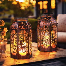 Solar Lanterns, Outdoor Garden Hanging Metal Bronze Moon Fairy Lanterns,9.3 Inch Waterproof Flickering Flameless Candle Mission Lights for Patio,Table,Balcony,Christmas Gifts