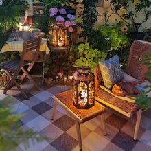 Solar Lanterns, Outdoor Garden Hanging Metal Bronze Moon Fairy Lanterns,9.3 Inch Waterproof Flickering Flameless Candle Mission Lights for Patio,Table,Balcony,Christmas Gifts