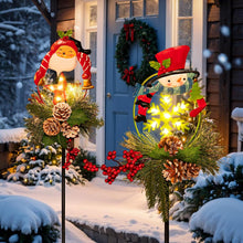 Outdoor Christmas Decorations Solar Christmas Lights with Snowman & Santa, Pine Cones Woman Gift for Garden, Yard, Patio