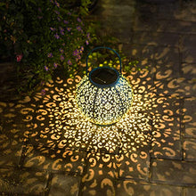 Exquisite Blue Lantern Shape Solar Lamp Outdoor Metal Garden Yard Hanging Lights