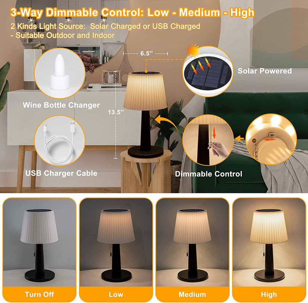 Solar Table Lamp for Outdoor & Indoor - 3 Lighting Modes, Eye-Caring L ...