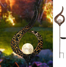 Retro Geometric Art Outdoor Bronze Solar Light Glass Ball Imitation Crack Garden Decoration Lights