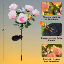 Solar Lights Outdoor- 2 Pack Garden Lights Outdoor Waterproof with 10 Flowers and 4 Butterflies, Solar Decorative Lights for Garden, Patio, Yard (Pink)