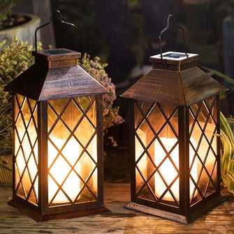 Solar Lantern Outdoor Garden Hanging Lantern Waterproof LED Flickering Flameless Candle Mission Lights for Table,Outdoor, Christmas Gifts