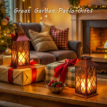 2Pack 10" Solar Outdoor Lanterns Waterproof Garden Gifts Women, Halloween Flickering Flameless Candle Mission Lights for Patio, Outdoor, Party, Yard, Lawn, Mothers' Day Gifts for Mom (Antique Copper)