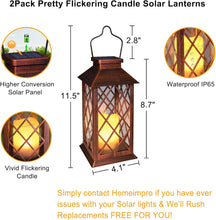 2Pack 10" Solar Outdoor Lanterns Waterproof Garden Gifts Women, Halloween Flickering Flameless Candle Mission Lights for Patio, Outdoor, Party, Yard, Lawn, Mothers' Day Gifts for Mom (Antique Copper)