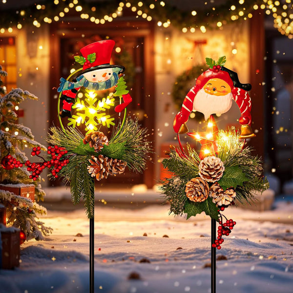 Sulaicai Solar Christmas Garden Stake Lights, Outdoor Waterproof Solar Santa Claus Stake Christmas Pathway Lights Garden Decorations Lawn Pathway Pati
