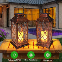 2Pack 10" Solar Outdoor Lanterns Waterproof Garden Gifts Women, Halloween Flickering Flameless Candle Mission Lights for Patio, Outdoor, Party, Yard, Lawn, Mothers' Day Gifts for Mom (Antique Copper)