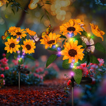 Sunflower Solar Lights Outdoor- 2 Pack Garden Lights Outdoor Waterproof with 10 Flowers and 4 Butterflies for Garden, Patio, Yard (Yellow)