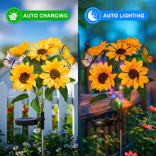 Sunflower Solar Lights Outdoor- 2 Pack Garden Lights Outdoor Waterproof with 10 Flowers and 4 Butterflies for Garden, Patio, Yard (Yellow)