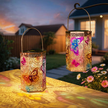 2Pack Solar Lanterns Outdoor Waterproof Butterfly 3D Colorful Solar Garden Yard Lanterns, Gardening Gifts for Mom Women Wife, Mothers' Day GIFS