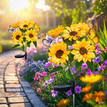Sunflower Solar Lights Outdoor- 2 Pack Garden Lights Outdoor Waterproof with 10 Flowers and 4 Butterflies for Garden, Patio, Yard (Yellow)