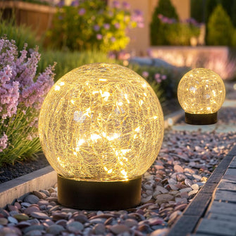 Solar Globe Lights Outdoor Large Garden Decor USB Charged 4.72" Diameter 40LED 1000mAh Waterproof Solar Lights Cracked Glass Globe Solar Power String Lights Yard Patio Garden (2 Pack 4.72'')