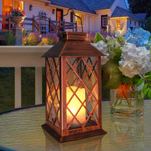 Solar Lantern Outdoor Garden Hanging Lantern Waterproof LED Flickering Flameless Candle Mission Lights for Table,Outdoor, Christmas Gifts