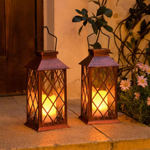 2Pack 10" Solar Outdoor Lanterns Waterproof Garden Gifts Women, Halloween Flickering Flameless Candle Mission Lights for Patio, Outdoor, Party, Yard, Lawn, Mothers' Day Gifts for Mom (Antique Copper)