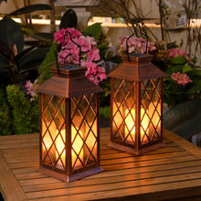 2Pack 10" Solar Outdoor Lanterns Waterproof Garden Gifts Women, Halloween Flickering Flameless Candle Mission Lights for Patio, Outdoor, Party, Yard, Lawn, Mothers' Day Gifts for Mom (Antique Copper)