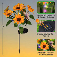 Sunflower Solar Lights Outdoor- 2 Pack Garden Lights Outdoor Waterproof with 10 Flowers and 4 Butterflies for Garden, Patio, Yard (Yellow)