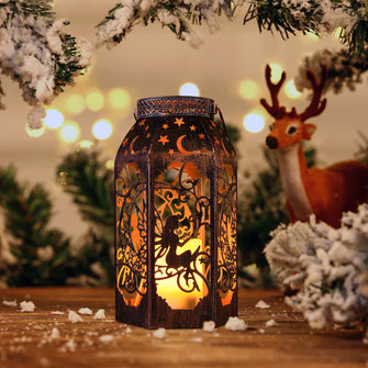 Solar Lanterns, Outdoor Garden Hanging Metal Bronze Moon Fairy Lanterns,9.3 Inch Waterproof Flickering Flameless Candle Mission Lights for Patio,Table,Balcony,Christmas Gifts