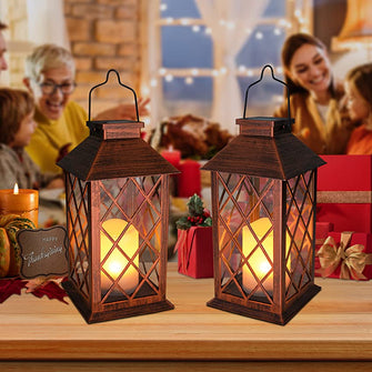 Solar Lantern Outdoor Garden Hanging Lantern Waterproof LED Flickering Flameless Candle Mission Lights for Table,Outdoor, Christmas Gifts