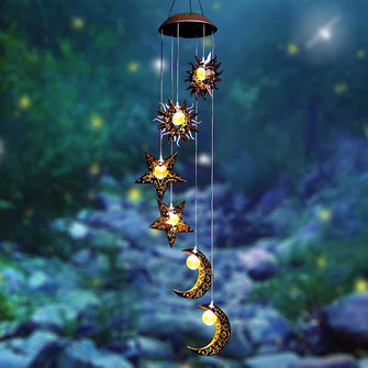 TakeMe Sun Moon Star Combination Hanging Solar Lights,Balcony Terrace Decoration Holiday Gift
