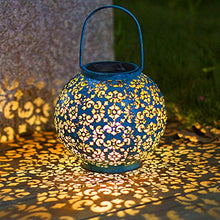 Exquisite Blue Lantern Shape Solar Lamp Outdoor Metal Garden Yard Hanging Lights