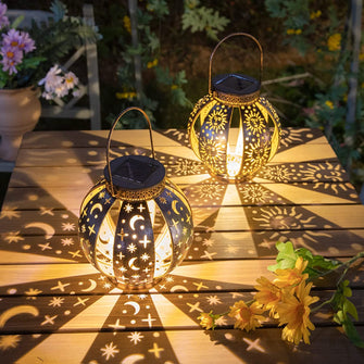 Sun Moon Pattern Projection Solar Lantern, Garden Courtyard Party Decoration Lights