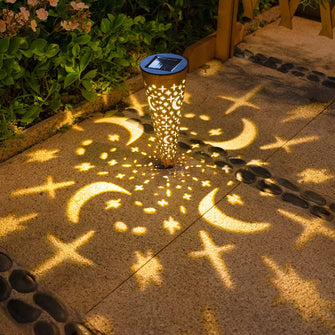 Solar Garden Lights Outdoor Decorative Stake Lights With Moon Star Pattern