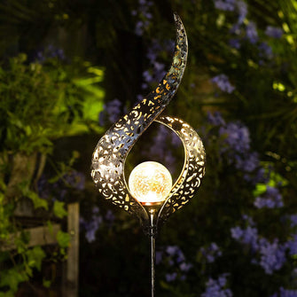 Retro Geometric Art Outdoor Bronze Solar Light Glass Ball Imitation Crack Garden Decoration Lights