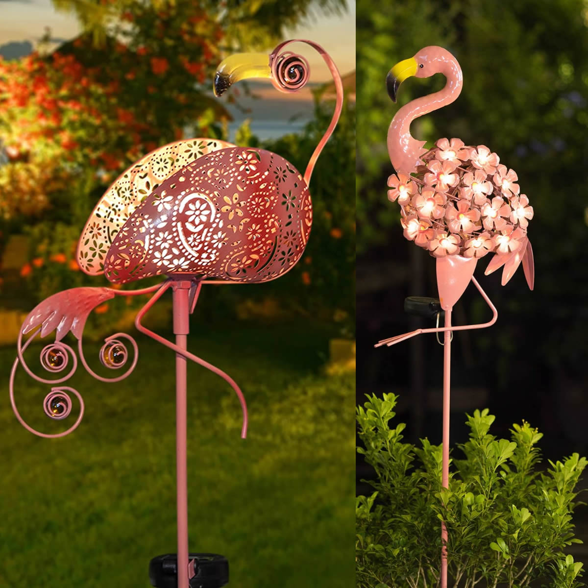 Pink Flamingo Yard Decorations Solar Lights,Waterproof LED Animal Ligh